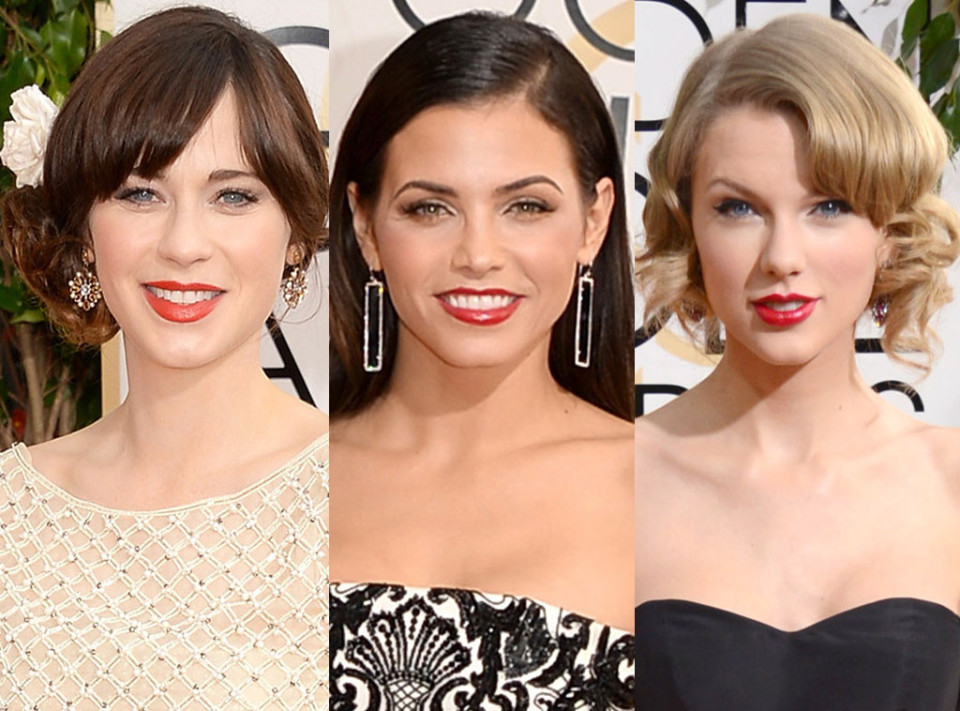 GLOBAL Speaking of red, crimson lips were one of the biggest beauty trends of the night. Zooey Deschanel, Jenna Dewan and Taylor Swift all looked sultry in a pretty red pout.
